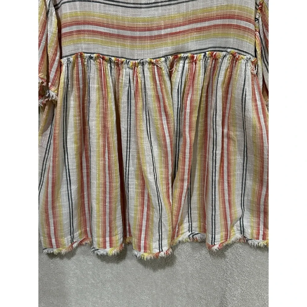 Free People‎ Summer Nights Striped Tunic Dress Size M Raw Edge Multicolor Beach